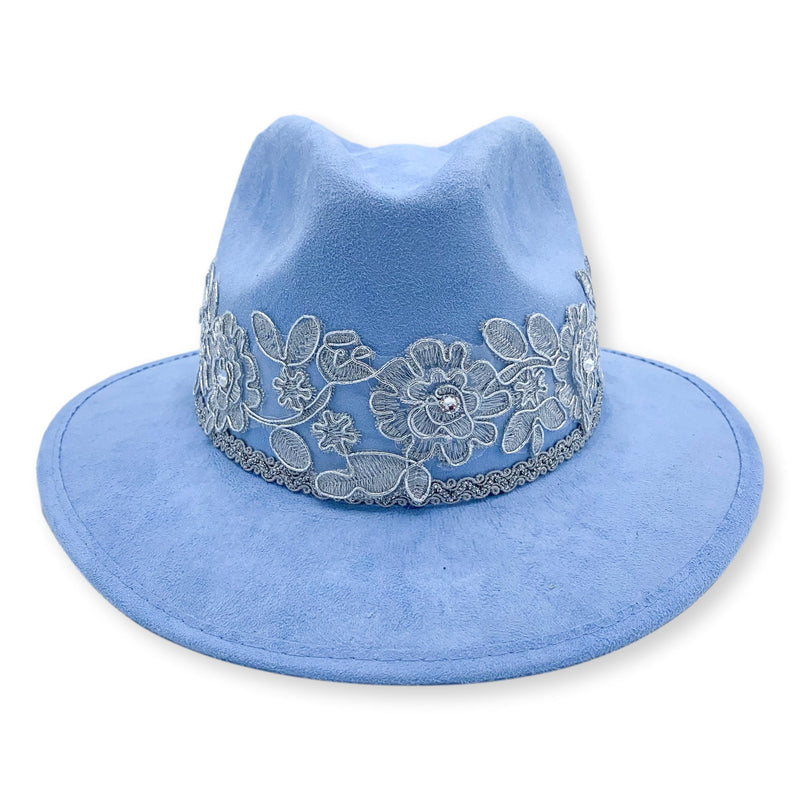 Alexandra Embellished Suede Fedora Hat with Swarovski Crystals