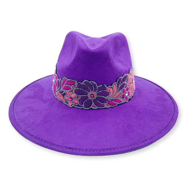 Irenka Embroidered Suede Fedora Hat with Swarovski Crystals